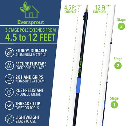 EVERSPROUT 5-to-12 Ft Car Brush with Rubber Bumper, Lightweight Extension Pole Handle, Soft Bristles Car Wash Brush, RV Wash Brush, Truck Wash Brush, Boat Brush, Solar Panel Cleaning Brush and Pole - size: 12 feet