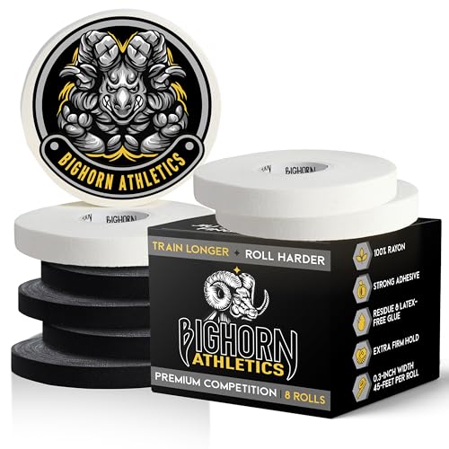 Bighorn Athletics Competition Finger Tape, 0.3" x45ft, 8 Rolls, Black/White | Rayon finger tape – 50% stronger than cotton. Residue-free, sweat-proof adhesive for Jiu Jitsu competition & hard training. - color: Black/White Assorted, size: 0.3-Inch