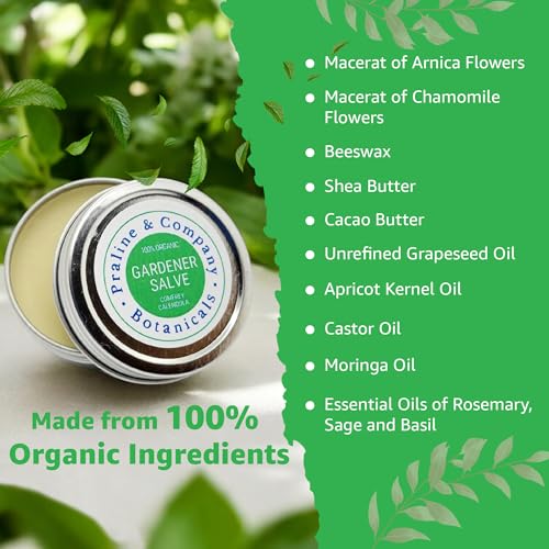 Praline and Company Botanicals Gardener’s Hand Balm – Organic Healing Salve for Dry, Cracked Hands – Deep Moisturizing Repair with Arnica & Chamomile – Farm-Made, Plant-Based Skin Care - 1oz