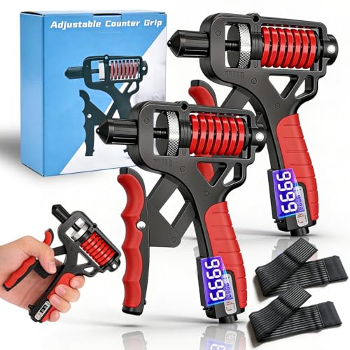 Adjustable Grip Strength Trainer, H Grip Hand Gripper Strengthener with Electronic Counter, 11-350 Lbs Resistance, Ergonomic Forearm Exerciser for Men Women, Fitness, Office Breaks and Gym - color: 2*Red