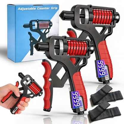 Adjustable Grip Strength Trainer, H Grip Hand Gripper Strengthener with Electronic Counter, 11-350 Lbs Resistance, Ergonomic Forearm Exerciser for Men Women, Fitness, Office Breaks and Gym - color: 2*Red