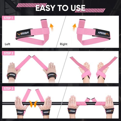 Weight Lifting Straps for Weightlifting, Lifting Wrist Straps Gym, Deadlift Strap, Anti Slip Silicone Weightlifting Strap Men Women Powerlifting, Strength Training - color: Pink, size: 2 Pair