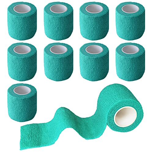 2 Inches Self Adhesive Bandage Wrap, 9 Pack, Middle Green | Cohesive Bandage Self Stick Wrap for Ankle, Wrist, Finger, Sports, Breathable Cohesive Vet Tape for Pets - color: Middle Green, size: 2 Inch