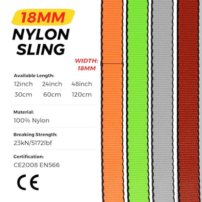 18MM Nylon Climbing Sling Runner 23KN CE2008/EN566 Strong Webbing Straps for Rock Climbing,Mountaineering, Rappelling, Swing, Yoga Hammock etc - color: Grey, size: 30cm/ 12inch |Pack of 3