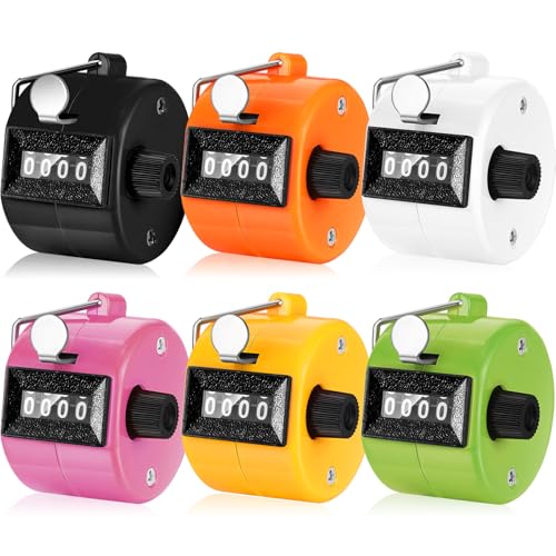 TOODOO 6 Pack Hand Tally Counter 4 Digit Mechanical Palm Clicker Plastic Hand Held Counter Clicker with Metal Finger Ring for School Golf Sports Events Office Stadium - color: Candy Color