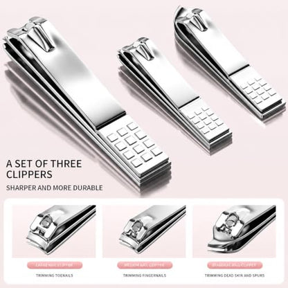 Nail Clippers Kit Manicure Pedicure Set with Holographic Case(Pink) | 12-Piece Set with Thicker Steel, Precision-ground Cutting Edges, and Smooth-finished Tools for Clean, Precise Trimming. - color: Pink