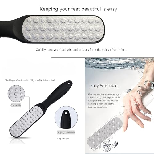 Dual-Sided Professional Pedicure Foot File - Stainless Steel Callus Remover for Hard Skin, Dry and Wet Use, Home or Salon Care, 2 Pack (White & Black) - color: White & Black