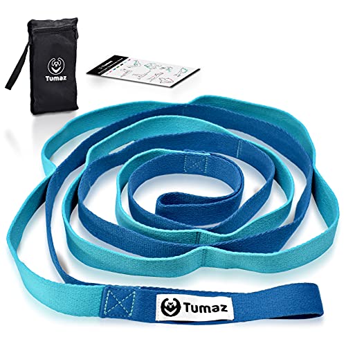 Tumaz Stretching Strap, 10-Loop Non-Elastic Yoga Strap | Designed for stretching, yoga, Pilates and rehab with 10 loops, durable webbing and a longer 79-inch design - color: Blue Classic, size: Value-Upgrade