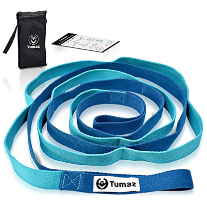 Tumaz Stretching Strap, 10-Loop Non-Elastic Yoga Strap | Designed for stretching, yoga, Pilates and rehab with 10 loops, durable webbing and a longer 79-inch design - color: Blue Classic, size: Value-Upgrade