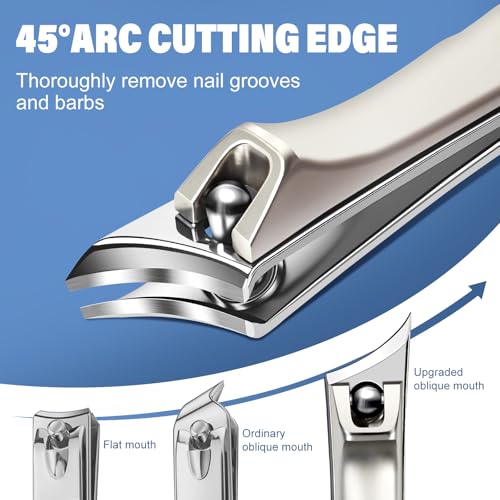 Toenail Clippers for Thick Toenails, Slanted Nail Clippers for Men | Stainless Steel Edgy Nail Clipper for Thick Nails, Portable Ultra Sharp Nail Clippers Set with Nail File