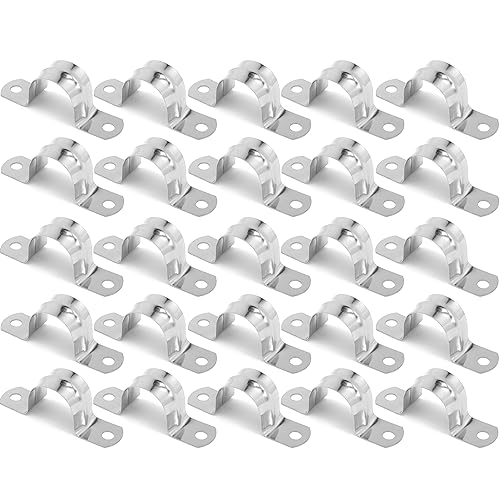 25PCS M25 304 Stainless Steel Rigid Pipe Strap Two Hole Cable Strap u Bracket Pipe Clamps Heavy Duty Pipe Fasten Holder for Tube, Pipe or Wire Cord Installation (25, 25MM（1 "）) - size: 25MM（1 "）