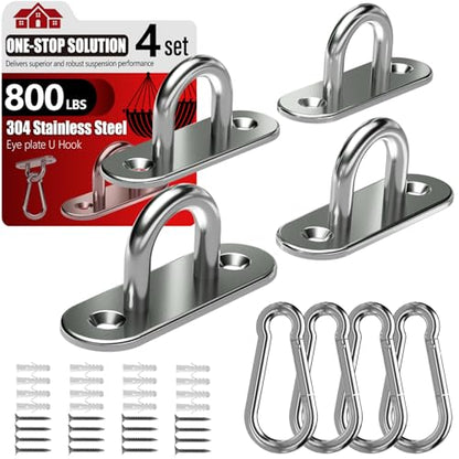 sprookber 304 Stainless Steel Pad Eye Snap Hooks, M6 Heavy Duty Ceiling Hooks, 800 lb Capacity Hammock Swing Hanging kit, Plant Hangers, Marine Hardware Staple Hook Loop with Screws, Set of 8 - size: 2.3 inch, style: Oval