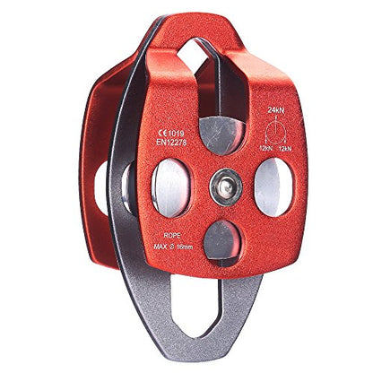 Aluminum 24KN Large Twin Sheave Double Pulley/MAX Rope 5/8 or 16mm for Rescue/Lifting/Climbing