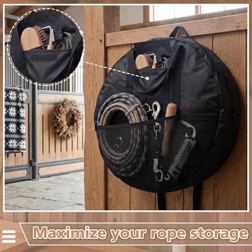 Shinylin 21 x 8 Inch Double Rope Bag with Strap for Trail and Working, Adjustable Strap Round Carry Bag for Roping Equipment Equestrian Accessories
