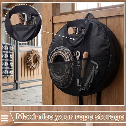 Shinylin 21 x 8 Inch Double Rope Bag with Strap for Trail and Working, Adjustable Strap Round Carry Bag for Roping Equipment Equestrian Accessories