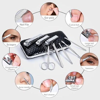 Yougai Manicure Set 18 Pieces Professional Nail Clippers Pedicure Kit Men Women, Stainless Steel Fingernail Toenail Cutters, Nail Care Grooming Tools with Leather Travel Case - color: Black