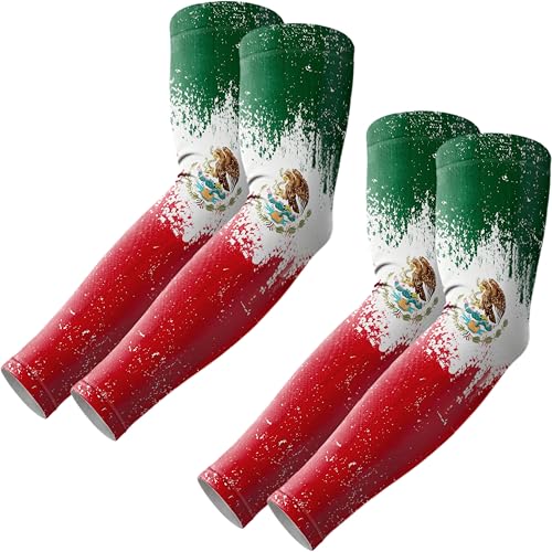 ROXUN Arm Sleeves Cooling UV Sun Protection Sport Compression for Men Women | UPF50,Seamless cover arms,Tattoo-covering,Lightweight & breathable,daily wear,Outdoor work,Basketball Baseball,Mangas - color: 2 Pairs Mexico Flag-1