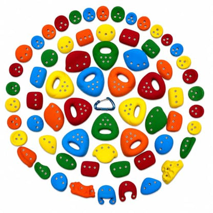 Atomik Climbing Holds 65 Pack Screw-on Rock Climbing Holds Set #1 (Equips an 8' x 8' wall) - color: Bright 1: Blue, Green, Red, Yellow, Orange