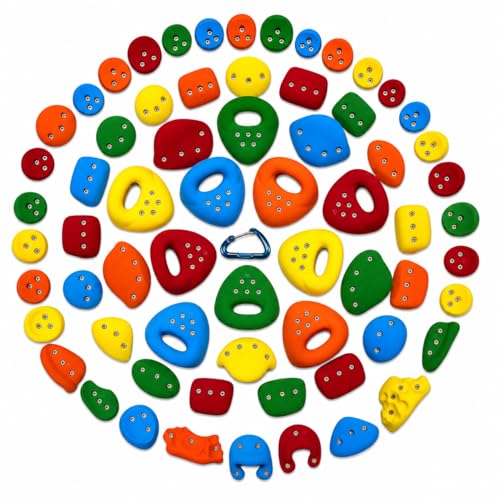 Atomik Climbing Holds 65 Pack Screw-on Rock Climbing Holds Set #1 (Equips an 8' x 8' wall) - color: Bright 1: Blue, Green, Red, Yellow, Orange