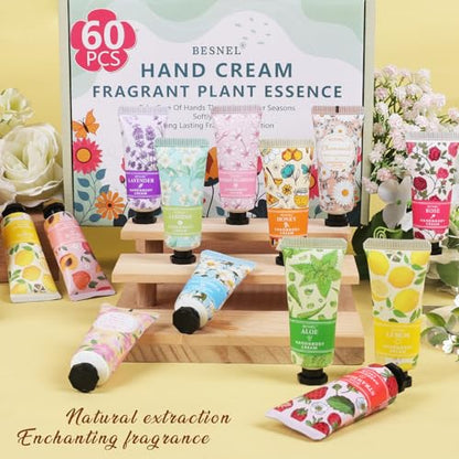 BESNEL 60 Pack Hand Cream Gift Set For Women, Teacher Appreciation Gifts, Mini Hand Lotion Travel Size in Bulk for Dry Cracked Hands, Graduation Gifts, Birthday Gift, Bridesmaid Gift,Party Favors - size: 0.02 Fl Oz (Pack of 60)