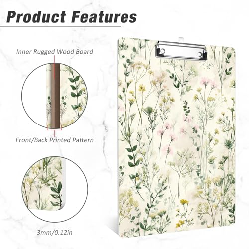 Rimilak Wood Clipboard, 8.5x11 Hardboard Clip Board, Flowers | Fun Design, Cute Custom Pattern, 9 x 12.5 in Letter Size for Classroom, Teachers, Kid, Woman, School & Office Supply - color: Flowers