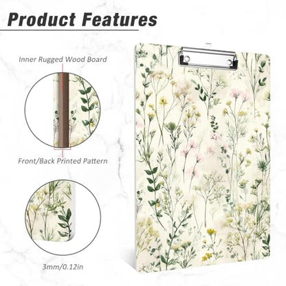 Rimilak Wood Clipboard, 8.5x11 Hardboard Clip Board, Flowers | Fun Design, Cute Custom Pattern, 9 x 12.5 in Letter Size for Classroom, Teachers, Kid, Woman, School & Office Supply - color: Flowers