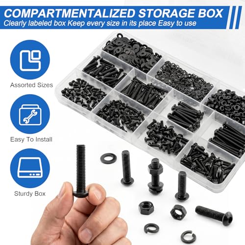 580Pcs M4 Screws Assortment Kit, M4x6/8/10/12/16/20/25/30 mm Hex Socket Button Head Assorted Set, Machine Screws with Nuts & Washers, 10.9 Grade Alloy Steel for 3D Printing - size: M4 Button 10.9 - 580PCS