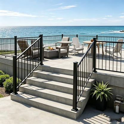 Aluminum Deck Railing Kit, Modular 36 in H. x 4 Ft W Level Railing Kit for Outdoor Steps,Heavy Duty Balustrade System for Deck, Porch, Patio & Balcony(1 Post, 1 Panel) - size: 4Feet-Level