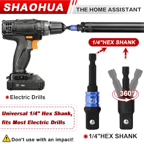 3/4"(19mm) Nut Driver 6" & 12", Deep Nut Runner Hollow Socket with 1/4" Hex Shank Adapter, 1/2" Drive 3/4 Socket for Ceiling Long Threaded Rod Bolts, Ductwork, 2 Lengths for Overhead Fastening - size: A. 3/4(19mm) 6" 12"