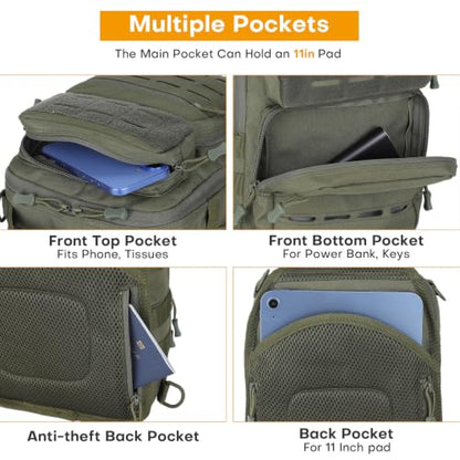 HUNTVP Sling Bag for Men Concealed Carry Bag Tactical Sling Bag Crossbody Molle CCW Chest Pack Backpack EDC Military Shoulder Bag with Holster & Accessory Slots, Army Green - color: Army Green