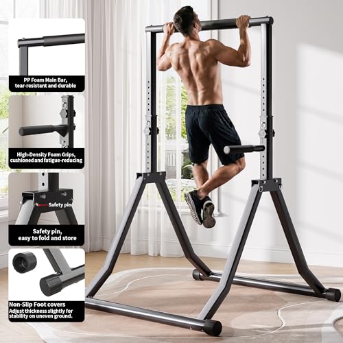 Foldable Pull Up Bar Station 58.3''-76.8'' Power Tower - color: 58.3"-76.8" with Dual Dip Handles