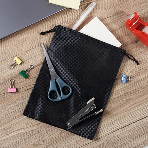 PALTERWEAR Tech-Weave PU-Coated Drawstring Bags (Set of 5) Water-Resistant, Directional-Stretch Travel Organizers for Gym, Beauty, Tech Gear - Strong Wipe-Clean (Black 3D, 7 x 9 In) - size: 7 x 9 Inch