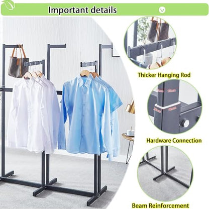 Floor Standing Metal Garment Rack - Heavy Retail Display Racks With Wheels | 8 Arms Clothing Rack, Square Tubing Portable Shirt Rack, Merchandise Display RackFor Hanging Clothes (L-White) - color: L-White