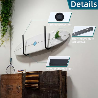 SUP Paddle Board and Kayak Storage Rack,Surfboard Wall Mount and Kayak Rack | Garage Ceiling Wall Storage Racks,Heavy-Duty Paddle Board Organizer,Up to 10" Thick and 50 lbs Max,Hang 1-3 Surf or SUP Board - style: 1 Set