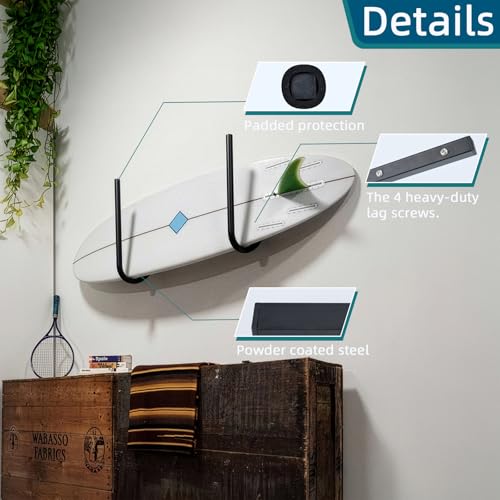 SUP Paddle Board and Kayak Storage Rack,Surfboard Wall Mount and Kayak Rack | Garage Ceiling Wall Storage Racks,Heavy-Duty Paddle Board Organizer,Up to 10" Thick and 50 lbs Max,Hang 1-3 Surf or SUP Board - style: 2 Set