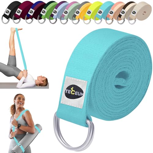TECEUM 2 IN 1 Yoga & Mat Strap for Stretching – Cotton – 6/8/10 ft | Adjustable Non-Slip Belt in 30+ Colors for Yoga, Pilates, Physical Therapy, Fitness, Home Workouts and Carrying Mats - color: Blue, size: 6 ft