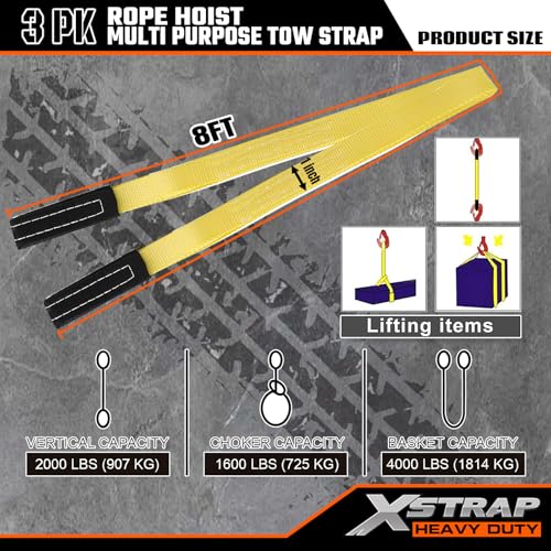 XSTRAP STANDARD 65FT Rope Hoist 4000Lbs Break w/2PK 8FT Lift Sling Black | 4000Lbs Break Strength, rust-proof block & tackle hoist, UV-resistant polyester sling, safety hooks, for garage & hunting - color: 65ft Black with Lift Sling