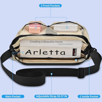 Mildbeer Gym Tote Bag, Mesh Bag Crossbody Satchel 12x6x12 for Gym Beach Ball Games Training Camping Hiking Clothes Storage - color: Khaki