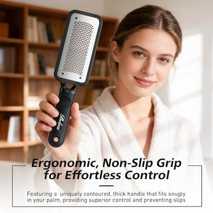 BALUCA Professional Foot File & Callus Remover - Stainless Steel Foot Rasp & Metal Feet Scrubber, Pedicure Tool for Hard Skin & Dead Skin Removal, Cracked Heel Repair for Baby Soft Feet (Black) - color: Black