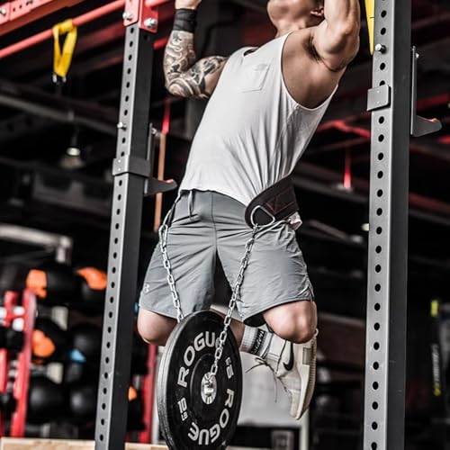 Heavy Duty Dip Belt With Chain - Weighted Pull Up Belt for Workout - color: black&red
