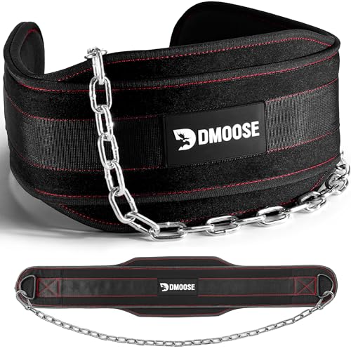 DMoose Fitness Dip Belt for Weight Lifting, Pullup, Squats & Dips - 36" Robust Steel Chain, Comfortable Neoprene Padding Supports 350lbs - Gym Weight Belt for Strength Training Workout & Weightlifting - color: Black