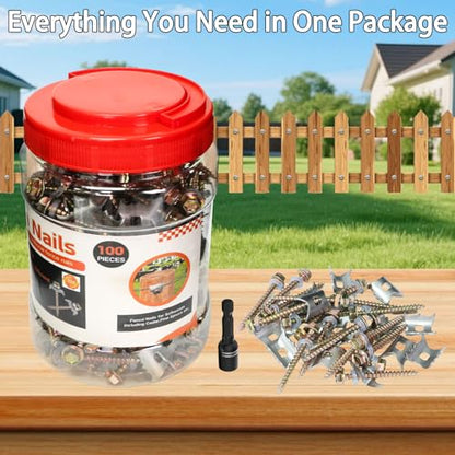 100 Pcs Stainless Steel Fence Staples Fence Nails for Softwood Reusable Fence Nails for Wire Mesh & Woven Fencing,Fence Fasteners with Wire Fixer, Easy Install & Remove with Power Drill - size: 100 Pcs