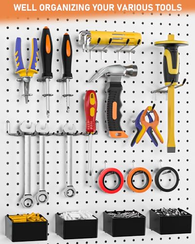 INCLY 170PCS 1/4 Inch Pegboard Hooks Kit, Extra Thick Heavy Duty Peg Board Organizer Accessories Assortment with Pegboard Bins & Peg Lock for Only 1/4" Pegboard Hanging Tools Garage Wall Attachment - size: 170PCS