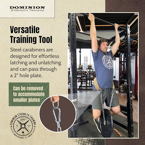 Heavy-Duty Leather Dip Belt with Steel Chain - Ultimate Accessory for Weighted Pullups, Dips, and Progressive Overload - color: Rough Out