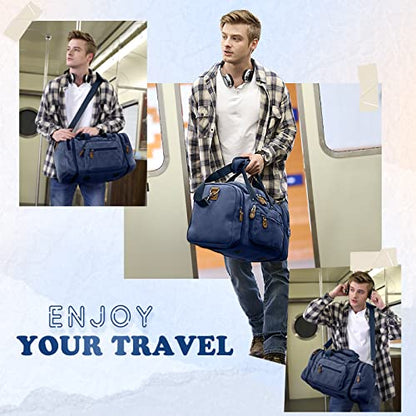 Gonex Canvas Duffle Bag for Travel 60L Expandable Duffel Weekend Overnight Bag men (Blue) - color: Blue, size: X-Large-60L (Without Shoe Compartment)
