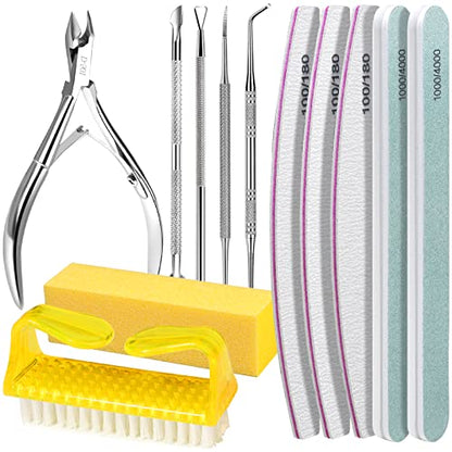 FANDAMEI Nail Care Set, Nail Files 100/180, Nail Buffer Block, Cuticle Tools, Nail Cuticle Nippers, Cuticle Trimmer, Cuticle Pusher, Manicure & Pedicure Kits, Toenail File, Yellow - color: L-yellow