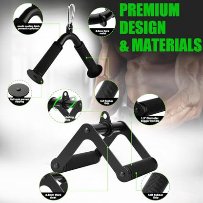 Cable Machine Attachment Set LAT Pulldown Attachments,Cable Machine Accessories for Home Gym Weight Workout Include LAT Pulldown Bar,Double D Bar, Tricep Rope,V Bar - color: Black-7 pcs