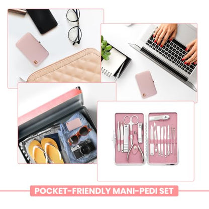 Utopia Care Manicure Set Professional Nail Clippers Kit | 16-Piece Manicure & Pedicure Nail Kit Gift Set for Men Women with Fingernail & Toenail Clippers, Premium Travel Case - color: Pink, size: Pack of 16