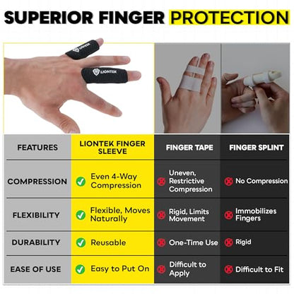 LIONTEK Single Flow Finger Sleeve V3 Pair — Joint Support & Compression for Activity, BJJ, Fitness, Volleyball, Basketball, and More (Large) - size: Large