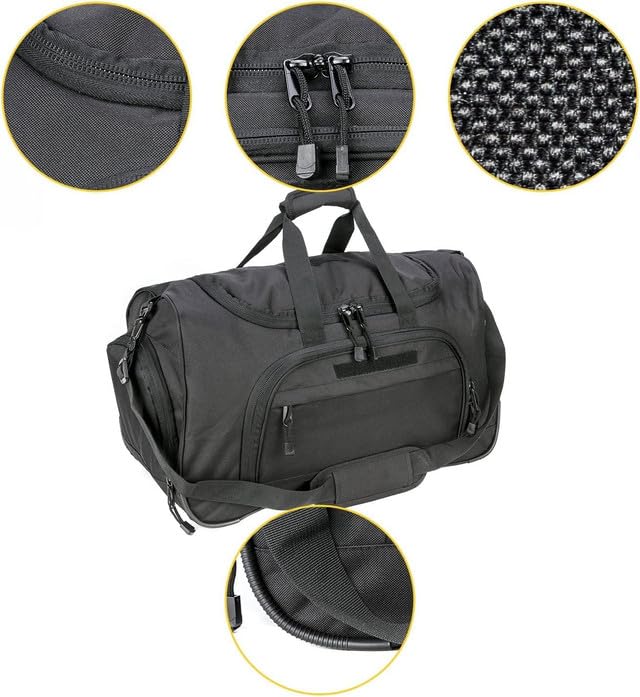 Gym Bag for Women & Men Tactical Duffle Military Weekender Travel Work Out Bags Lightweight Waterproof Sports Tote Shoe Pocket - color: Black